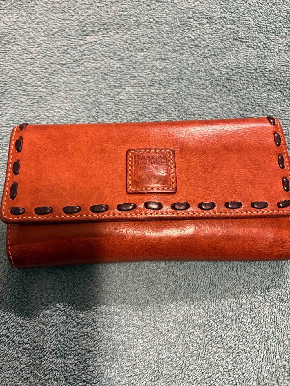 Dooney & Bourke Cognac Leather Foldover Wallet with lace leather Trim